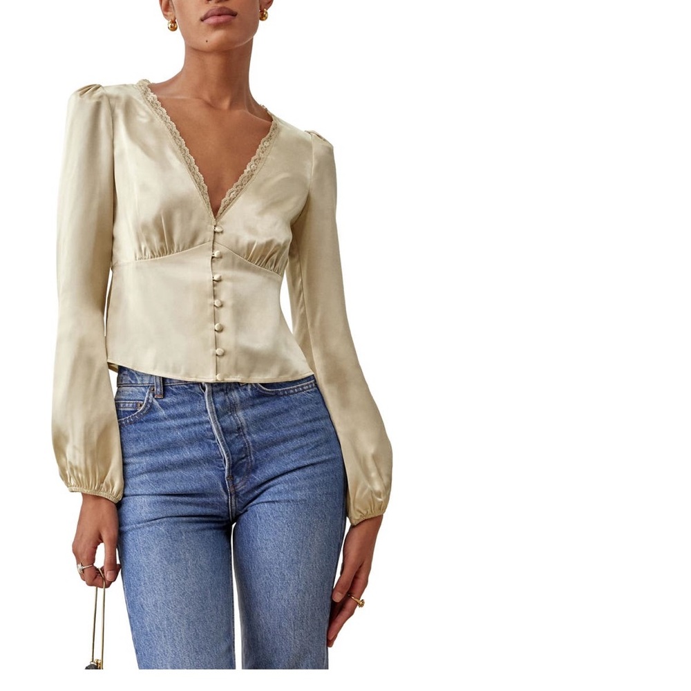 NWT reformation rosen ruffle silk blouse in ivory